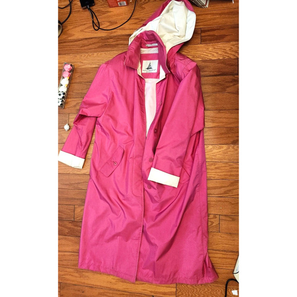 Vtg Misty Harbor Pink Hooded Rain Coat Jacket‎ Full Length - 10 Petite - Picture 1 of 11